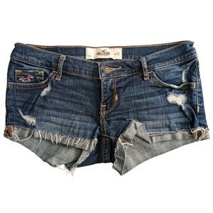 Hollister JUNIOR's Blue Denim Low Rise Distressed Rolled Hem Mini Shorts Size 1